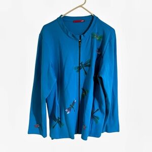 Raffi Full Zip XL Long Sleeve Sweater jacket USA dragonfly wearable art blue